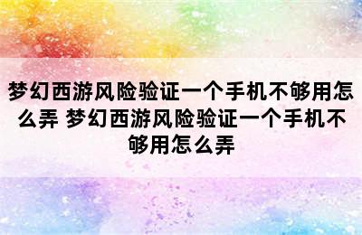 梦幻西游风险验证一个手机不够用怎么弄 梦幻西游风险验证一个手机不够用怎么弄